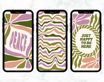 Bundle of 10 Cosmic Vibes Groovy iPhone Wallpapers, Retro Floral iPhone Backgrounds, Aesthetic Phone Backgrounds, Positive Affirmations
