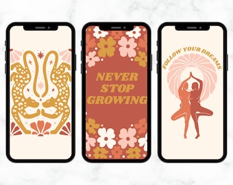 Boho iPhone Wallpaper Bundle, Set of 8, Wallpaper Digital Downloads, Aesthetic Phone Background, Boho Quote Wallpaper