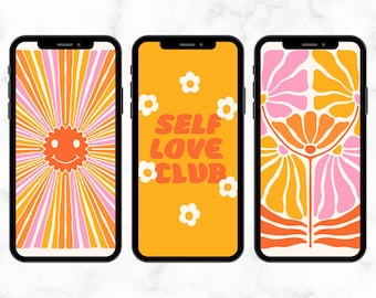 Bündel von 10 Rosa & Orange Blumen Groovy iPhone Hintergrundbilder, sofortige digitale Downloads, ästhetische Telefon-Hintergründe, mädchenhafte Telefonhintergründe