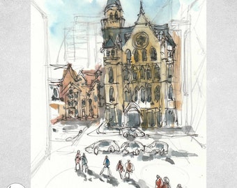 Melbourne Architecture Watercolor Sketch Print (Digital Download)