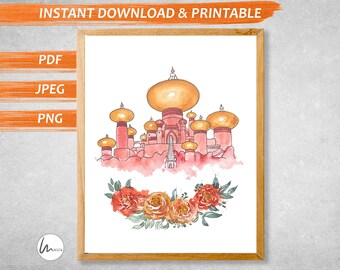 Palace of Agrabah, Princess Jasmine Palace Art, Girls Room Decor, Princess Watercolor Art, Princess Nursery Art, Wall Art Digital