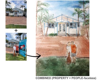 Mother's Day Gift, Custom House Portrait with pet from photo, Housewarming Gift, Personalised House Portrait from photo,Realtor Closing Gift