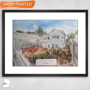 Retrato de casa en acuarela personalizado, dibujo de casa personalizado, regalo de inauguración, regalo para la primera vivienda, agente inmobiliario/inmobiliario, decoración del hogar