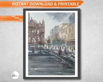 Adelaide Watercolour Print, Architectural drawings, Downloadable art prints, Instant Download, Printable Wall art, Art Prints, Rundle Street
