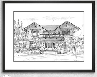 Original Drawing House Portrait, House Portrait from Photo, Personalised Gift, Easter Gift, Housewarming, Realtor, Real Estate Business