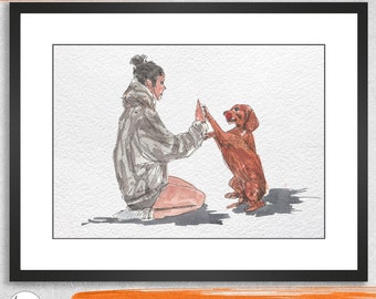 Custom Watercolor Dog Painting From Photo, Handpainted Pet Portrait Drawing, Dog Portrait for Dog Mum, Pet Loss Gift, Mother's day