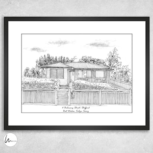 Personalised Inkpen House Portrait, Custom House Drawing, Housewarming Gift, First Home Gift, Realtor/ Real Estate, House Decor