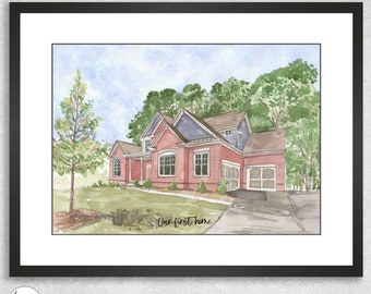 Original Watercolour House Portrait, Painting, Christmas Gift, Personalised Hand drawn, Housewarming, New Home Gift, Realtor, Real Estates