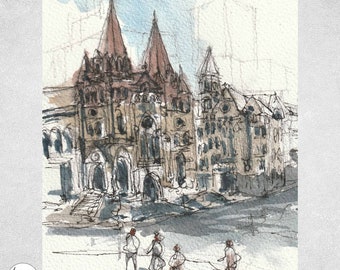 Flinders Street Watercolor Sketch Print, Melbourne Architecture (PDF file)