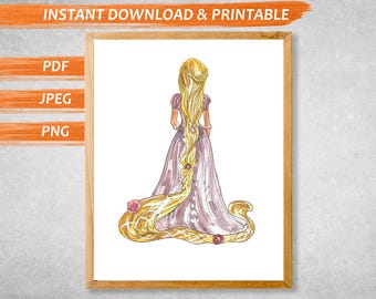 Princess Nursery Watercolour Art, Rapunzel Art, Belle Castle, Watercolor Castle, Disney World Castle, Girls Room Decor, Wall Art Digital