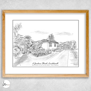 Huisportret aangepaste inktpen, gepersonaliseerde huistekening huis, housewarmingcadeau, eerste huiscadeau, makelaar/onroerend goed, huisdecor