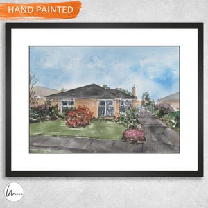 Retrato de casa en acuarela personalizado, dibujo de casa personalizado, regalo de inauguración, regalo para la primera vivienda, agente inmobiliario/inmobiliario, decoración del hogar
