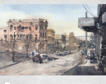 Melbourne City Watercolor Print, Hawthorn Architecture (Digital PDF)