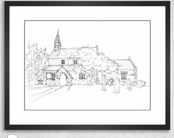 Custom Ink House Portrait, Personalised Home Drawing, Housewarming Gift