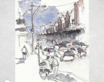 Melbourne Australia Watercolor Sketch Art Print (Digital Download)