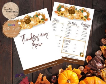 Thanksgiving pumpkin spice menu template for food businesses fully editable in Canva | Restaurant Menu | Cafe | Catering Menu