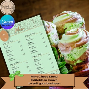 Food Menu Template for Coffee Shop | Mint and Floral Design | editable in Canva | Instant Download | Restaurant | Cafe | Caterer