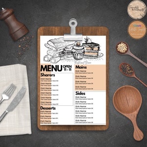 Menu Template for food businesses in sketched sandwich and cake design editable in Canva  Instant Download Caterer Menu Cafe Coffee Shop