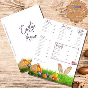 Easter Bunny Menu Template Food Menu For Food Business Canva Template Editable Restaurant Menu Catering Menu Business Printable Template