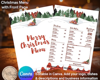 Christmas Red Truck Menu Template: Restaurant Dinner (Canva Editable, A4 & US Letter)