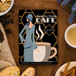 Modelo de menu para empresas alimentícias com design Art Déco | editável no Canva | Restaurante | Café | Café | 2 tamanhos A4 e tamanho carta dos EUA