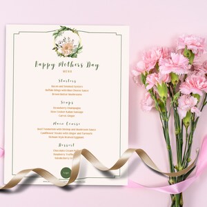 Plantilla de MENÚ DEL DÍA DE LAS MADRES Para Negocios de Alimentos Plantilla Canva editable Restaurante Café Bar Café Negocio Descarga Instantánea Almuerzo del Día de las Madres
