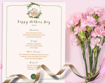 Mother's Day Menu Template: Editable Canva Design (Digital Download, A4/US Letter Size)