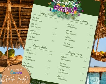 Summer Menu Template Tropical Vibes for Food Business | Instant Download link | Editable in Canva Bar Lounge Cafe Catering Pub Restaurant