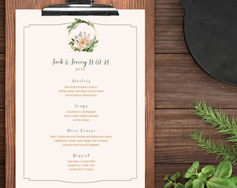 Editable Wedding Menu Template: Pink Floral Design (A4 & US Letter) Canva Digital Download