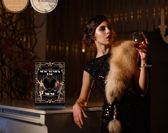 1920s Speakeasy New Years Eve Menu Template, Editable Canva (A4 & US Letter)