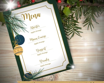 Christmas Menu Template in a Hunter Green and Gold Design, Editable in Canva, Festive Seasonal Restaurant Menu, 2 Sizes A4 & US Letter Size