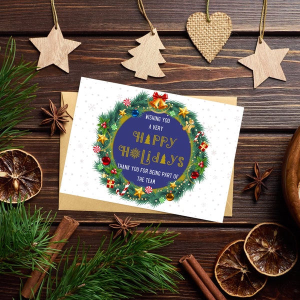 Corporate Happy Holidays Card Printable | Christmas card for employees, team members | 2 x sizes US Letter Size & A4 | Easy Print and Fold |