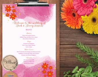 Wedding Menu Template: Sunset Colors, Editable Canva Design (A4, US Letter) (Digital Download)