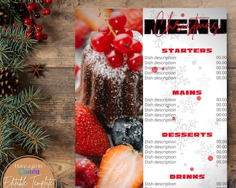 Christmas Menu Template: Restaurant Cafe Dinner, Editable Canva Design (A4 & US Letter) (Digital Download)