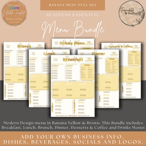 Menu Template Bundle for food businesses in modern Yellow design editable in Canva Instant Download Caterer Menu Cafe Coffee Shop Restaurant