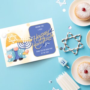 Carte d’entreprise Hanukkah imprimable | Carte de Hanoukka pour les employés, les membres de l'équipe | 2 x tailles US Letter Size et A4 | Impression et pliage faciles |