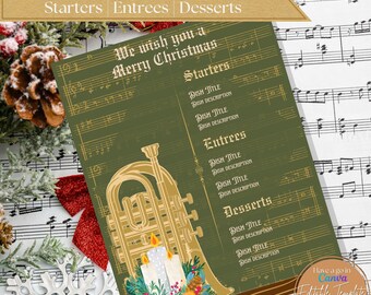 Green and Gold Christmas Menu Template | Canva Editable (A4 & US Letter)