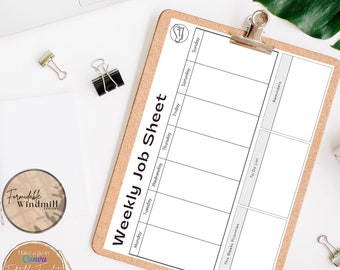 Weekly Job Sheet Printable: Minimalist Office Workflow Planner (Instant Download A4/US Letter Size)