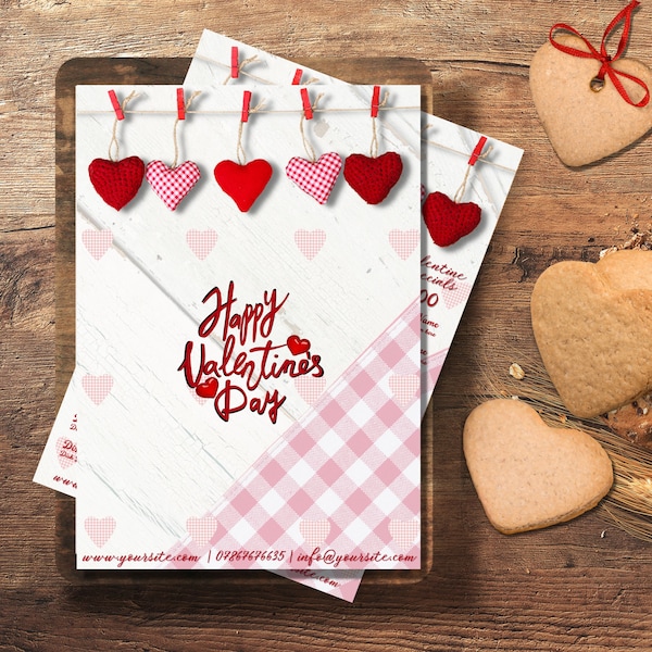 Valentine Heart Strings menu template for food businesses editable in Canva | Restaurant | Cafe | Catering Menu | 2 Sizes A4 & US letter