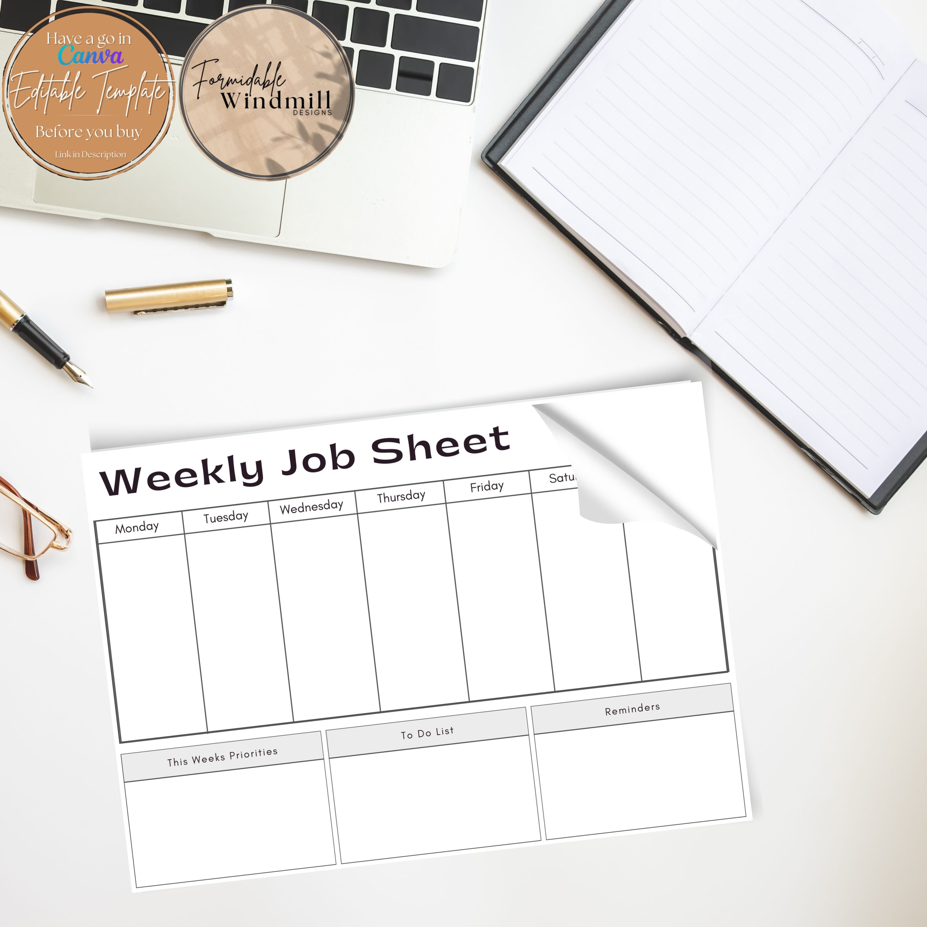Printable Job Sheet for a Weekly Office Workflow Minimalist Small ...