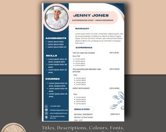 Chef Resume Template: Editable Curriculum Vitae for Canva (A4 & US Letter Size)