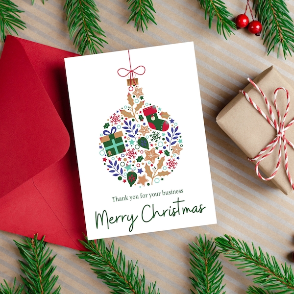 Corporate Christmas Card Printable | Christmas card for clients, customers | 2 x sizes US Letter Size & A4 | Easy Print and Fold |