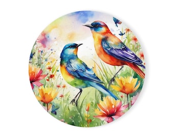 Colorful Bird Design Cork Coasters, Nature-Inspired Drink Coaster, Set of 4, Housewarming Gift, Home Decor