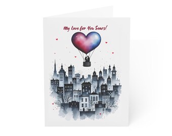My Love For You Soars Heart Hot Air Balloon Greeting Cards | Romantic Card Set