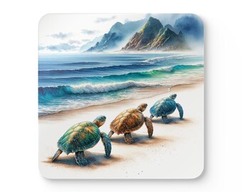Sea Turtle Coaster Set: Coastal Home Decor, Nautical Drink Coasters