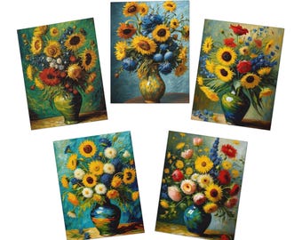 Floral Greeting Cards - 5-Pack - Handmade Art Prints with Envelopes