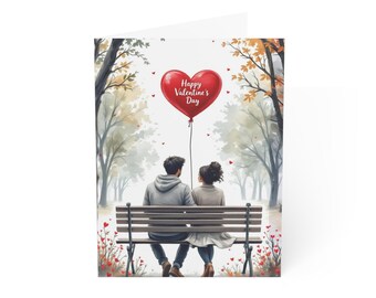 Valentines Day Couple on Park Bench Greeting Cards