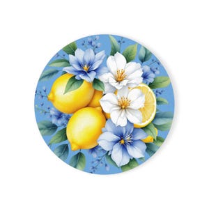 Juego de posavasos, posavasos de limón, posavasos florales, diseño de limón y flores, decoración del hogar, regalo de inauguración de la casa