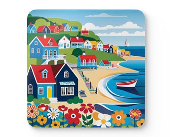 Coaster Set, Coastal Town Design, Nautical, Beach House Decor, Coastal Home Accessories, Housewarming Gift