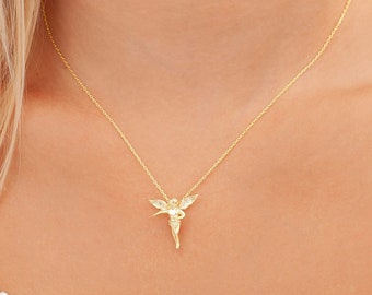 14K Gold Plated Angel Necklace , Baby Angel Necklace , Cherub Necklace, Guardian Angel Necklace, Angel Pendant Sterling Silver